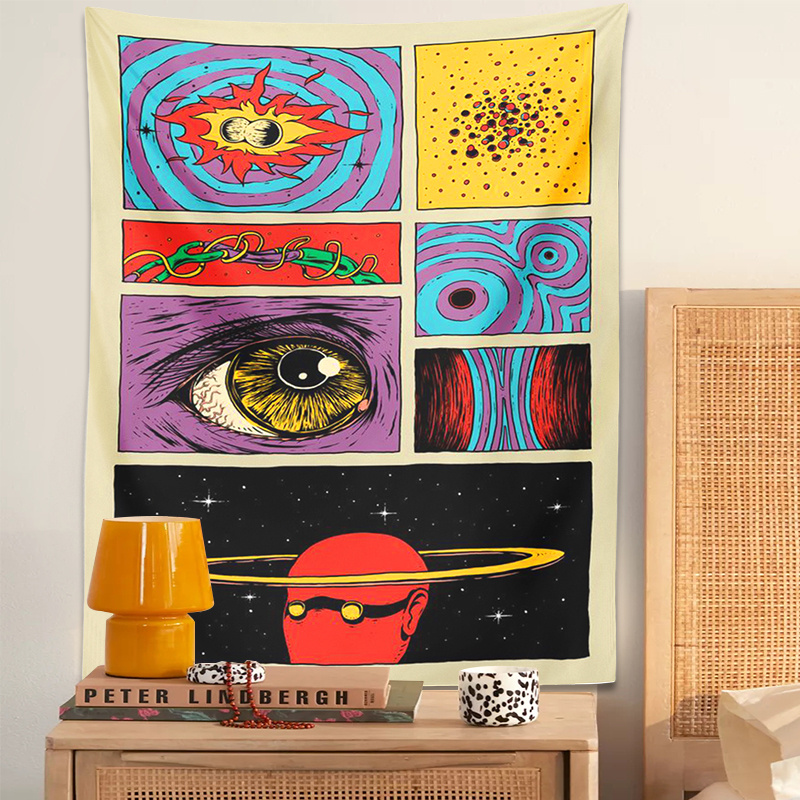 Retro Gaming Upscaler - VIKAMA Psychedelic Collage Art Tapestry Retro
